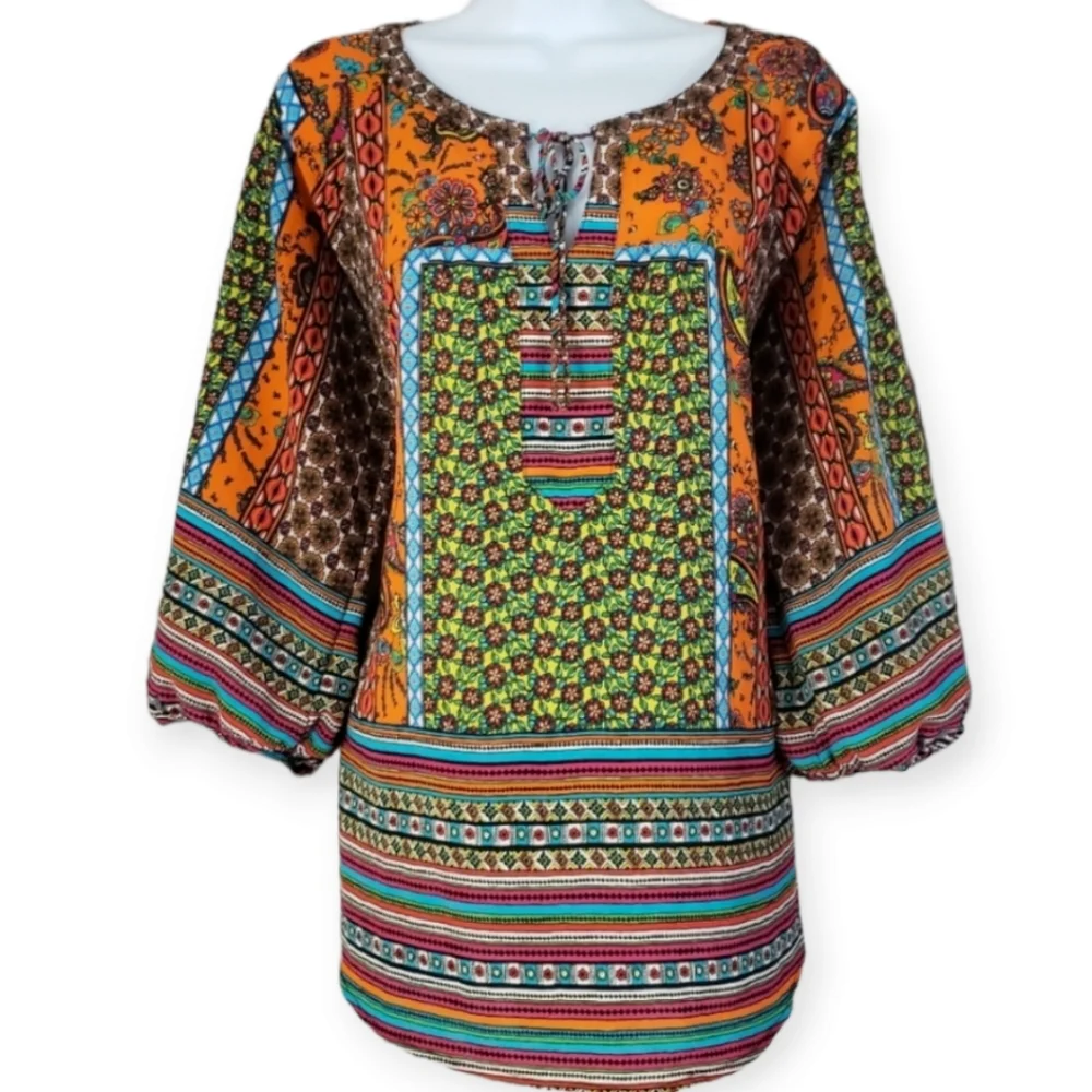 NWOT Anthropologie Fig & Flower orange & green multiprint blouse top Wom…